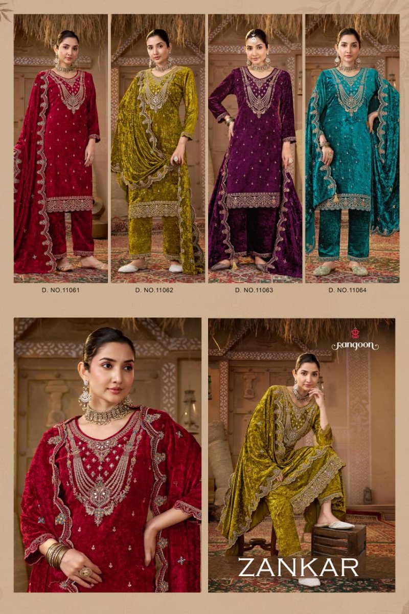 Zankar By Rangoon Makhmal Velvet Kurti With Bottom Dupatta 